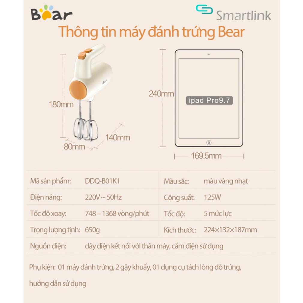 Máy đánh trứng cầm tay mini Bear B01K1, máy đánh kem, trộn bột Bear Cao Cấp, 5 mức độ, công suất mạnh, bảo hành 18 tháng