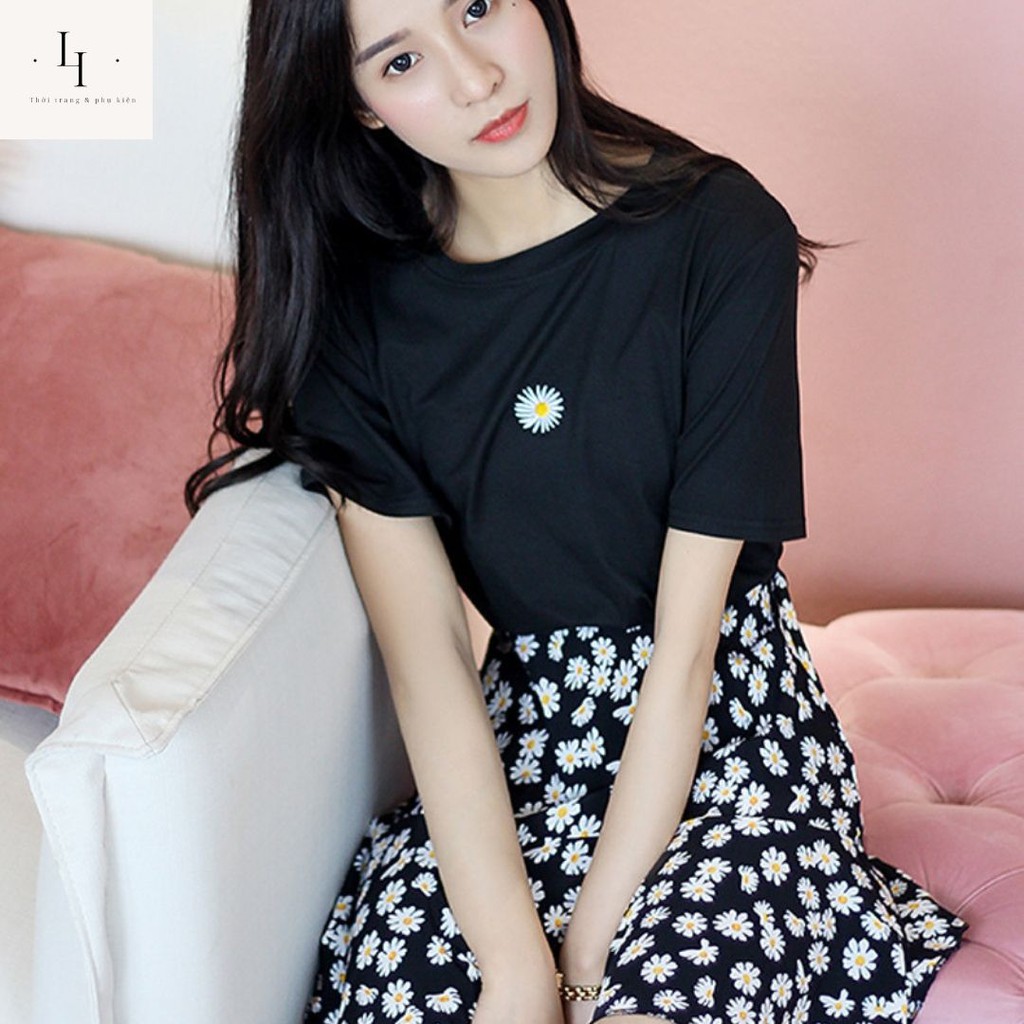 Set váy áo hoa nhí babydoll gồm chân váy chữ A 2 lớp và áo thun nữ hoa cúc Liao shop | BigBuy360 - bigbuy360.vn