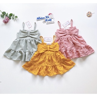 Váy Đũi Xốp 2 Dây Bé Gái 4 Đến 28kg Phối Nơ Bản To Xinh Xắn [V071]