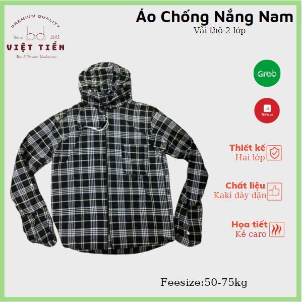 Áo chống nắng nam 2 lớp vải thô kẻ caro Việt Tiến ACC98