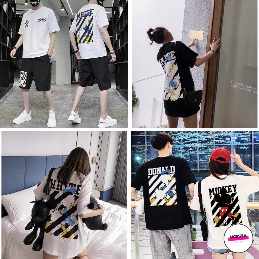 Áo thun tay lỡ form rộng OFF WHITE in hình Donald và Micky - Áo phông ovesize chuẩn form unisex - MORSELA