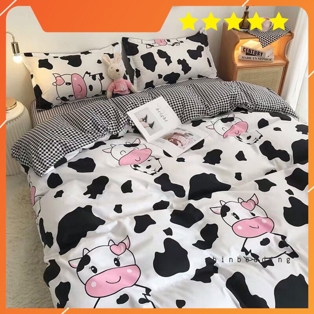 Set Chăn Ga Bò Sữa Đáng Yêu Cotton Poly Mềm Mượt Thoáng Mát (Shinbedding.shop)