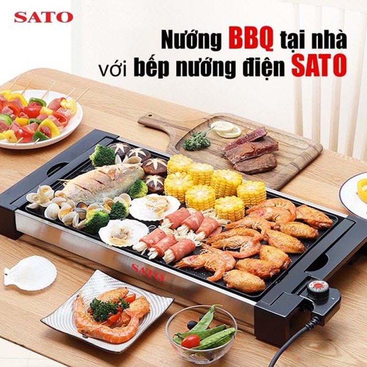 Bếp Nướng Điện Không Khói SATO BN41 Hợp Kim Nhôm Đúc Nguyên Khối Phủ Chống Dính Cao Cấp, Bảo Hành Chính Hãng 36 Tháng