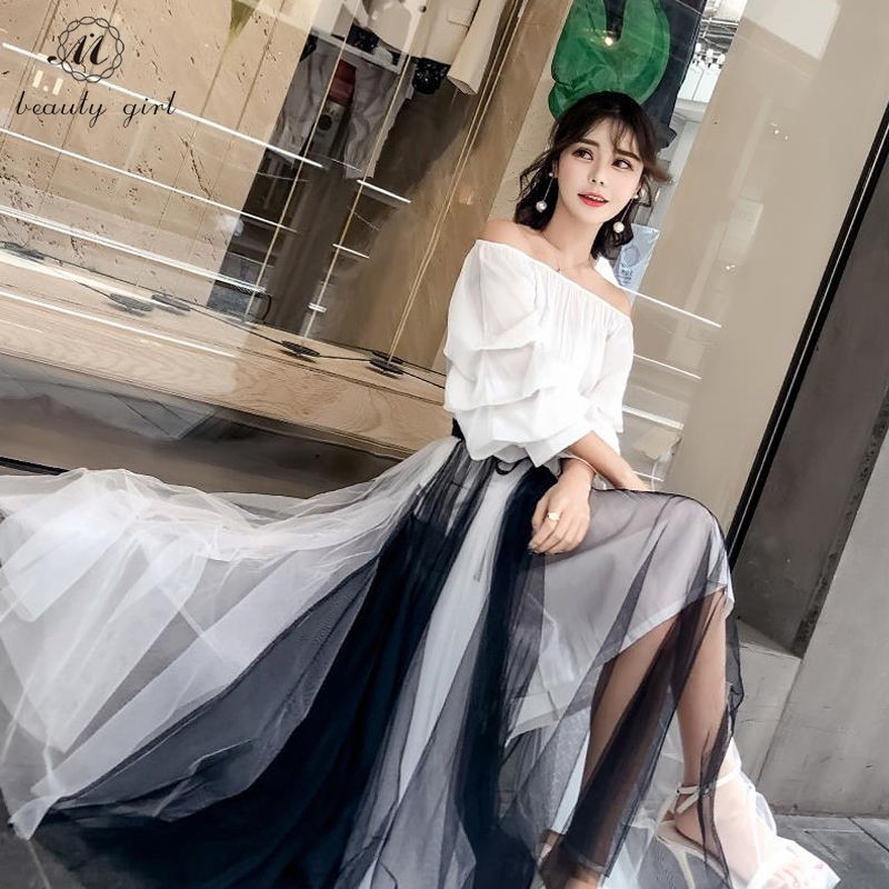 Chân váy lưới dài lưng cao màu trắng đen thời trang mùa hè cho nữ | BigBuy360 - bigbuy360.vn