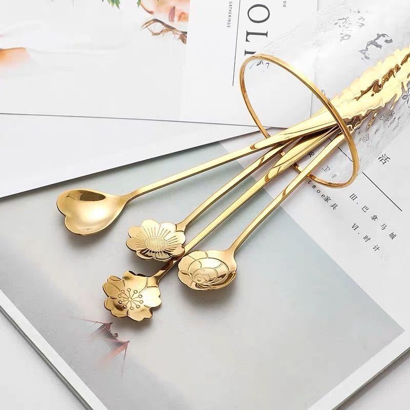 1 muỗng cà phê bằng thép không gỉ màu vàng hồng