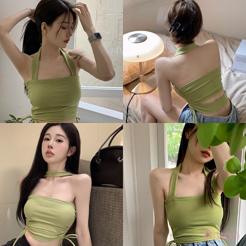 Áo Croptop Dáng Ôm Phối Dây Rút Quyến Rũ Cho Nữ