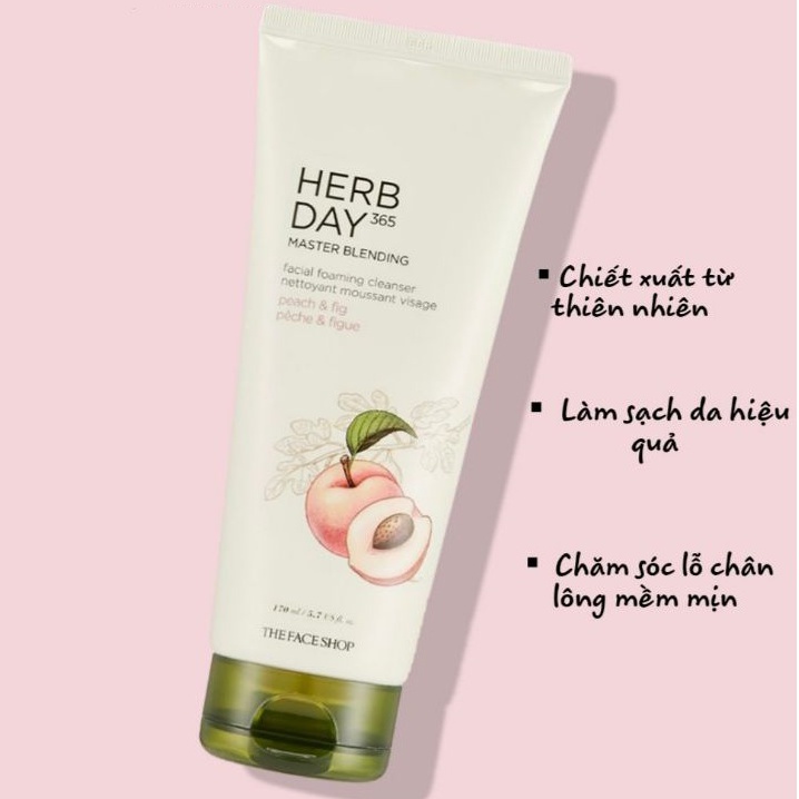 [Hỏa tốc] Sữa rửa mặt tạo bọt TheFaceShop Herb Day 365 Master Blending Facial Foaming Cleanser Peach &amp; Fig (170ml)