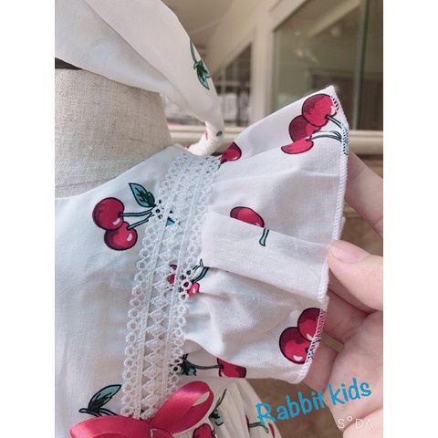 Váy Hè Cho Bé Gái FREESHIP Tặng Kèm Turban - Rabbit Kids - Đầm Trẻ Em Thiết Kế Cao Cấp Hoạ Tiết Chery Bèo Ren Vai
