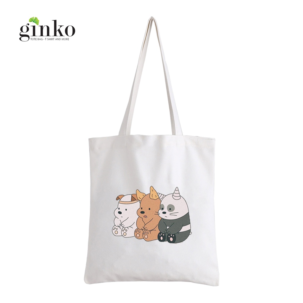 Túi Vải Tote GINKO Kiểu Basic Dây Kéo In Hình We Bare Bears