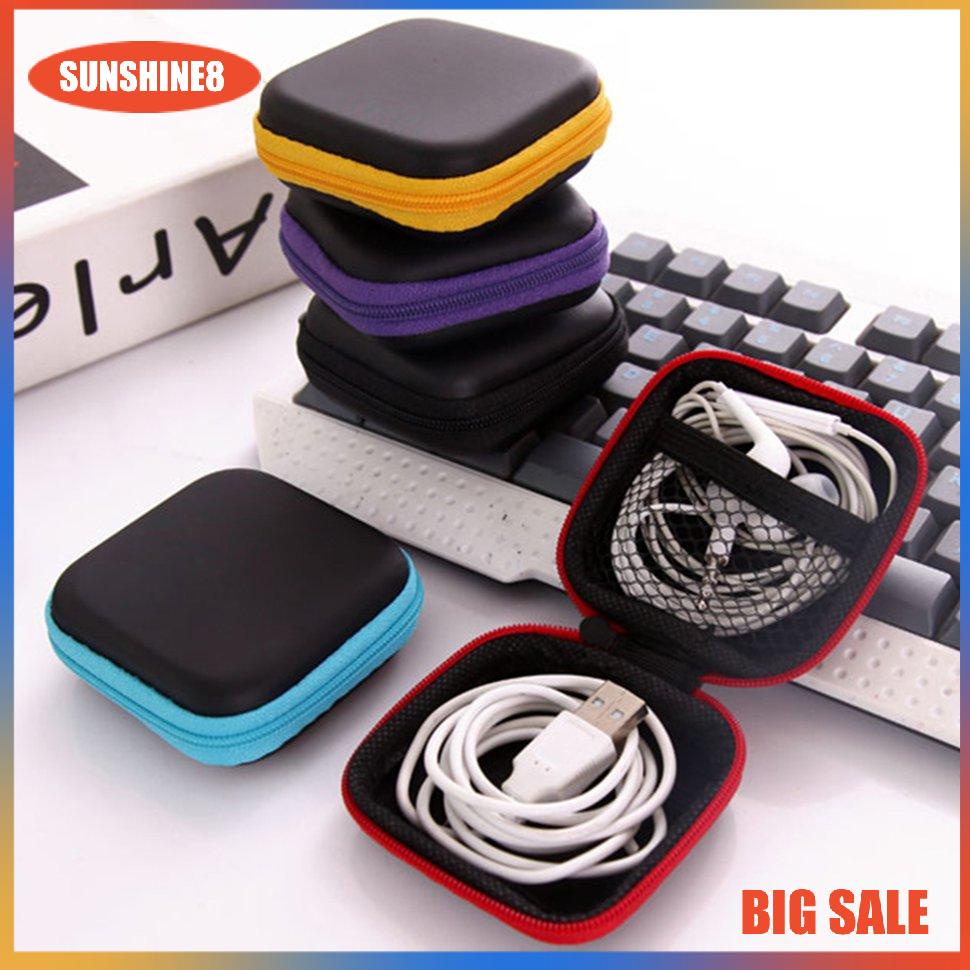 【SUN】Earphone Case Portable Data Cable Square Mini Pouch Headset Storage Cases