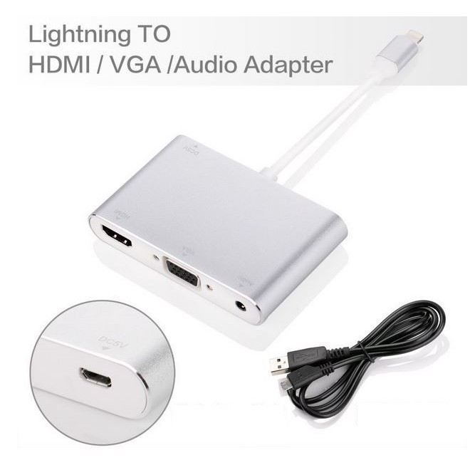 Cáp lightning to HDMI và VGA +Audio 3.5 kết nối tivi với điện thoại iphone ipad