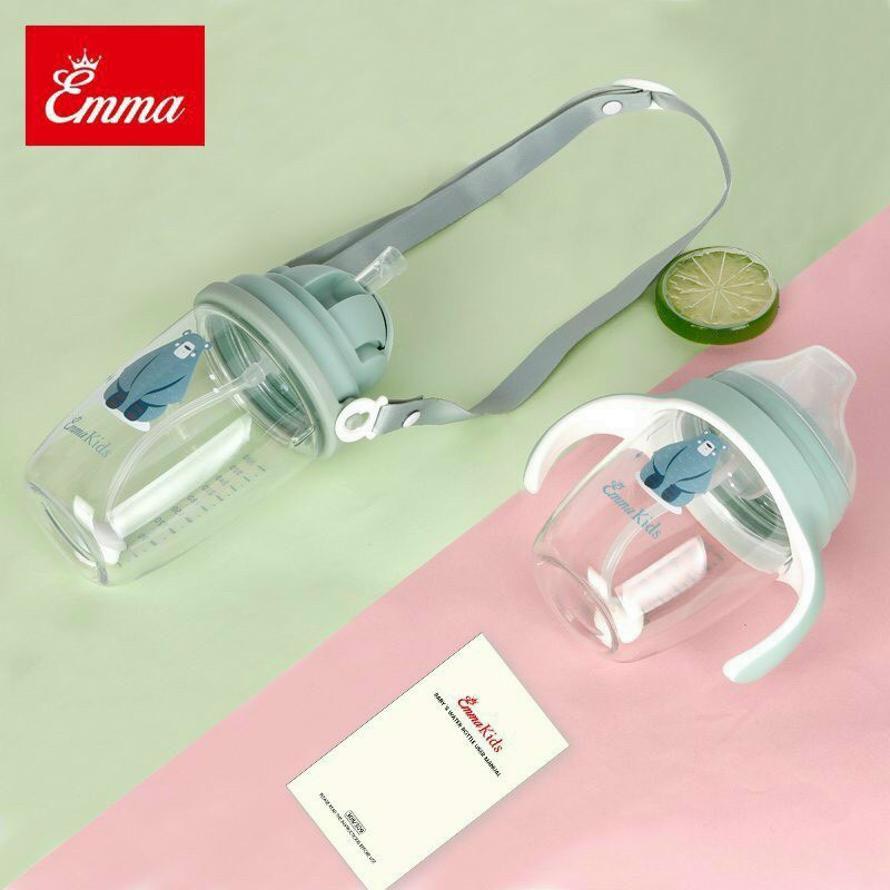 Bình Tập Uống Nước Có Tay Cầm Và Quai Đeo 240ml,300ml Chống Sặc Emma Kids cho Bé