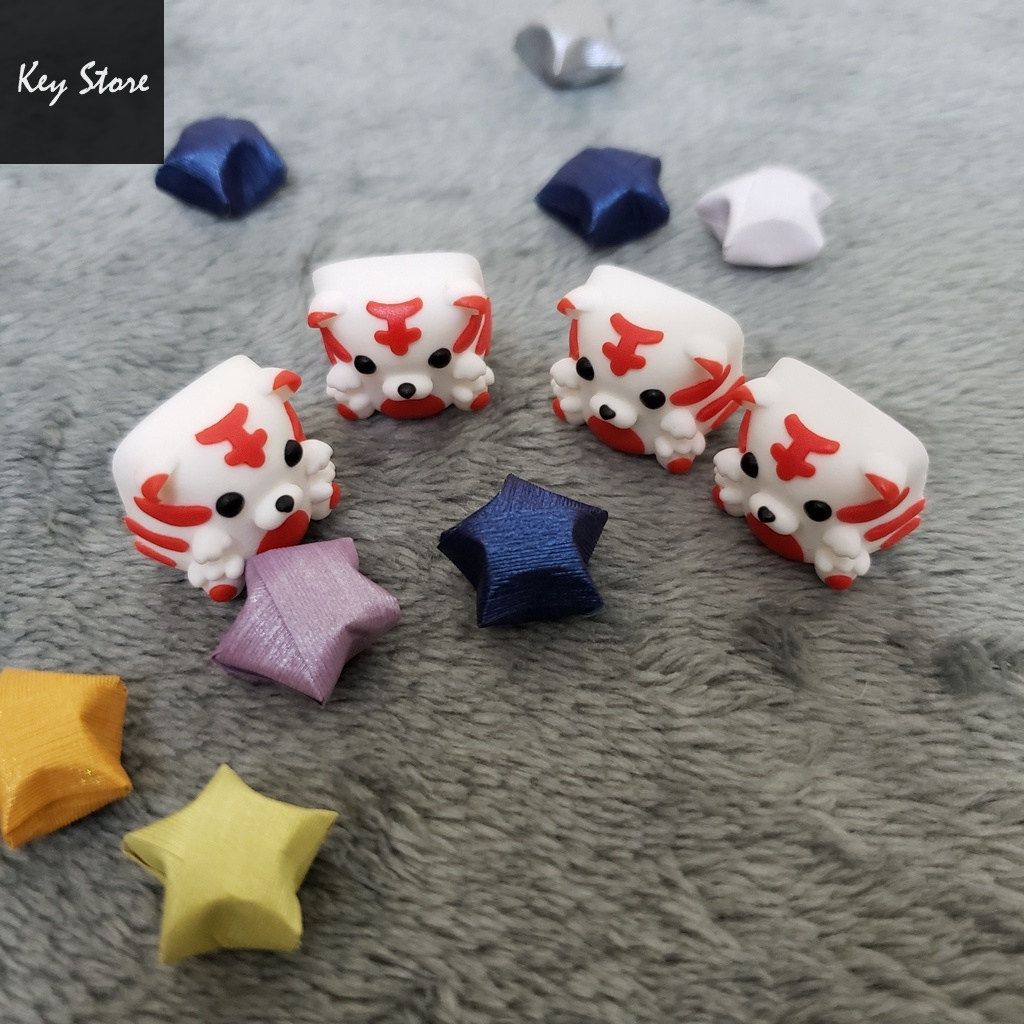 Nút bàn phím cơ artisan keycap gấu tigo màu đỏ trắng