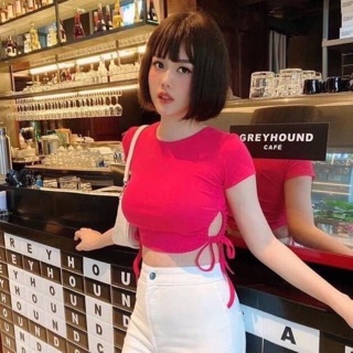 Áo croptop rút dây hở eo chất thun borip cao cấp chuẩn hàng shop