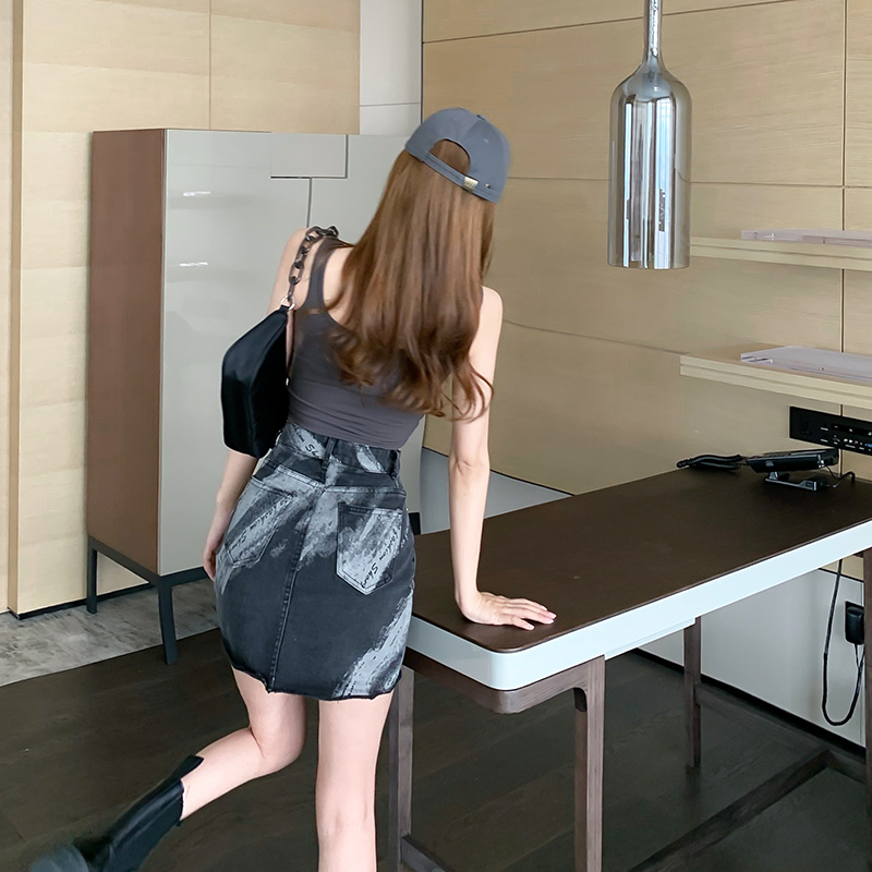 chân váy jean Lưng Cao In Họa Tiết Nhuộm Màu Kiểu Dáng Cá Tính | BigBuy360 - bigbuy360.vn