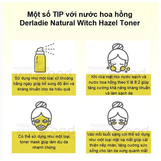 Nước Hoa Hồng Làm Sạch, Dưỡng Ẩm, Dịu Nhẹ Chiết Xuất Cây Phỉ Derladie Natural Witch 500ml