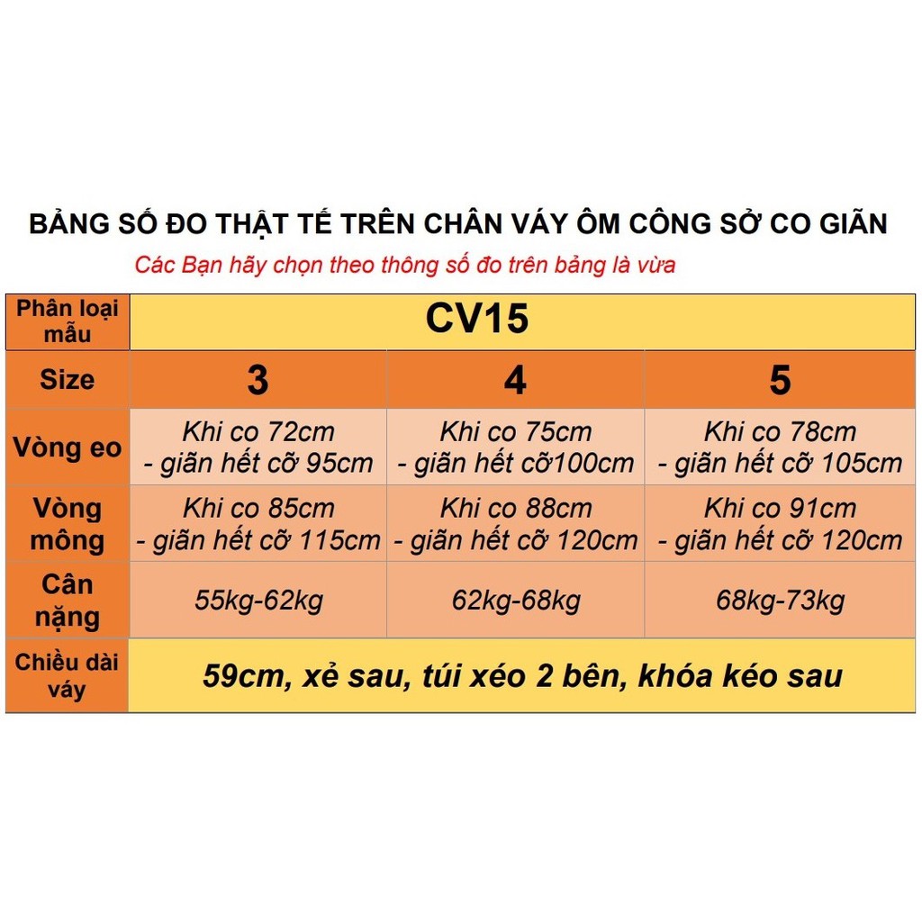 Chân váy công sở dáng ôm [Đủ cỡ 43-65kg] CV15