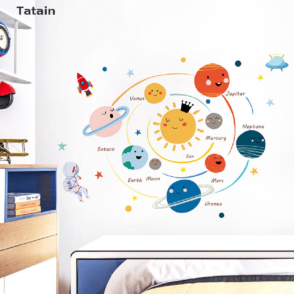 Sticker dán tường họa tiết hành tinh hệ mặt trời hoạt hình trang trí phòng trẻ em