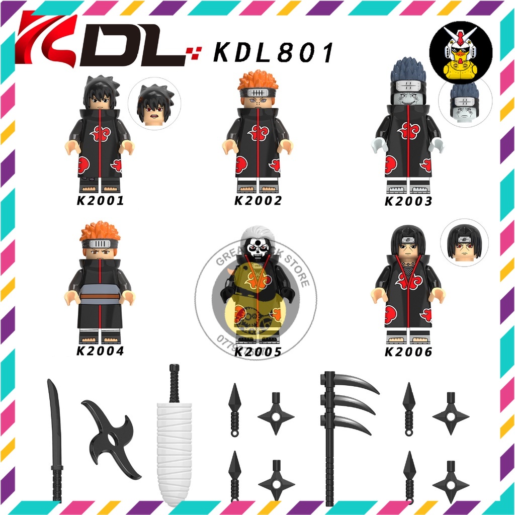 KDL801 Minifigures Non Lego Naruto Đồ Chơi Xếp Hình Nhân Vật Uchiha Itachi Sasuke Kisame Yahiko Hidan