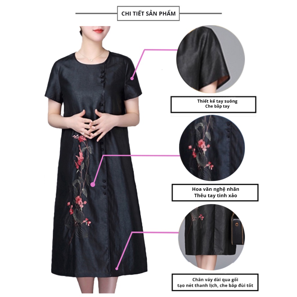 Đầm trung niên sang trong phong cách Hàn Châu bigsize cao cấp cho mẹ dự tiệc dáng suông đẹp D218 - WB WOMAN &amp; BEAUTY