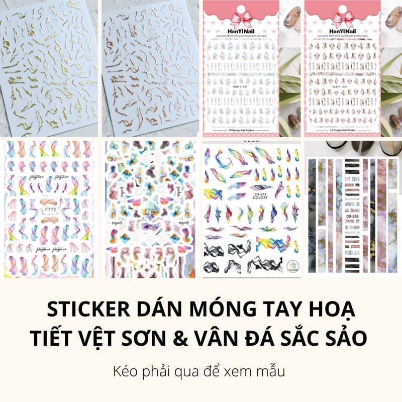 Sticker,hình dán móng tay hoạ tiết vân đá xà cừ và vệt sơn phong cách minimal sang trọng trang trí móng tay nail