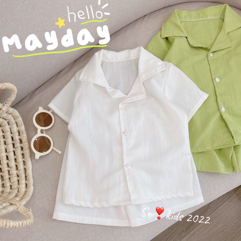 Bộ quần áo bé trai phong cách Hàn Quốc chất đũi, Bộ đũi trơn cổ vest đi biển cho bé size 10-30kg