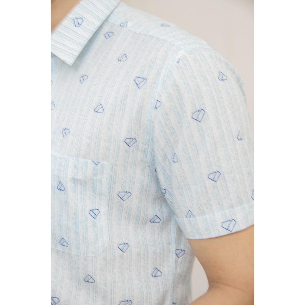 Áo sơ mi ngắn tay Aristino dáng suông, họa tiết xanh trẻ trung, lịch sự - ASS006S1