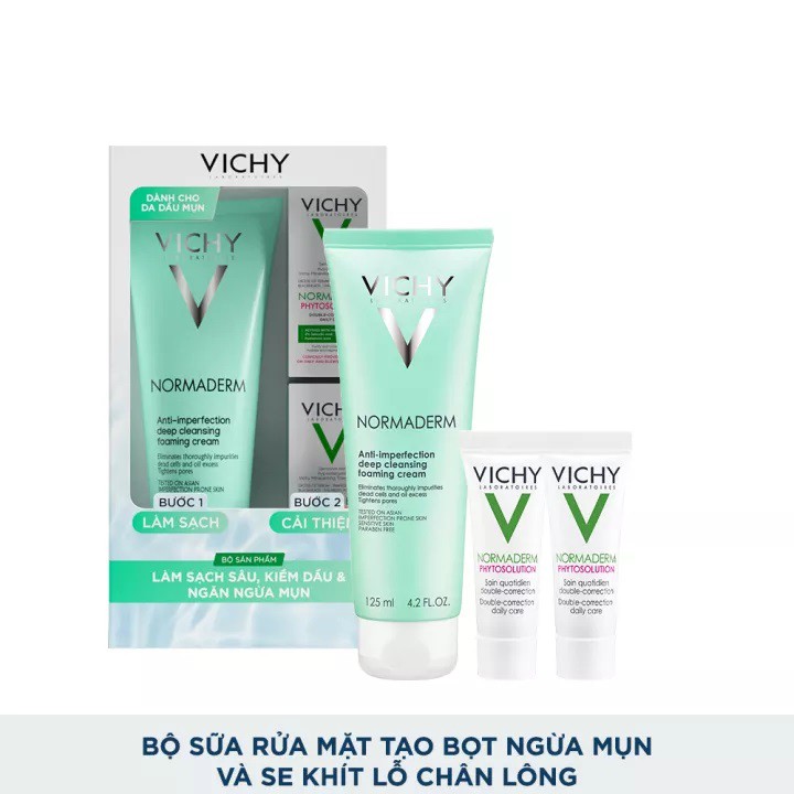 Sữa rửa mặt tạo bọt ngừa mụn&se khít lỗ chân lông Vichy 125ml