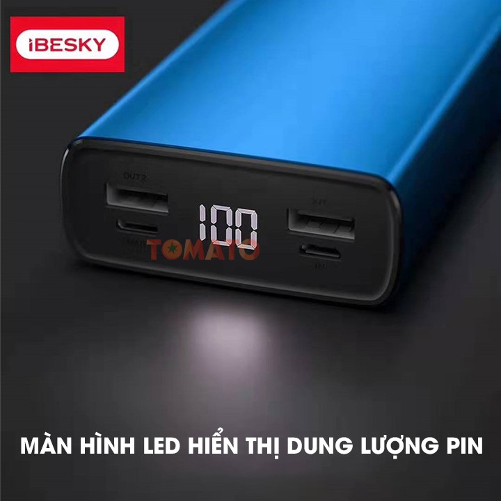 Pin sạc dự phòng IBESKY PS502 20000mAh SẠC 6 LẦN IPHONE, Đèn LED hiển thị pin, 2 Cổng USB - Bảo hành 12 tháng đổi mới