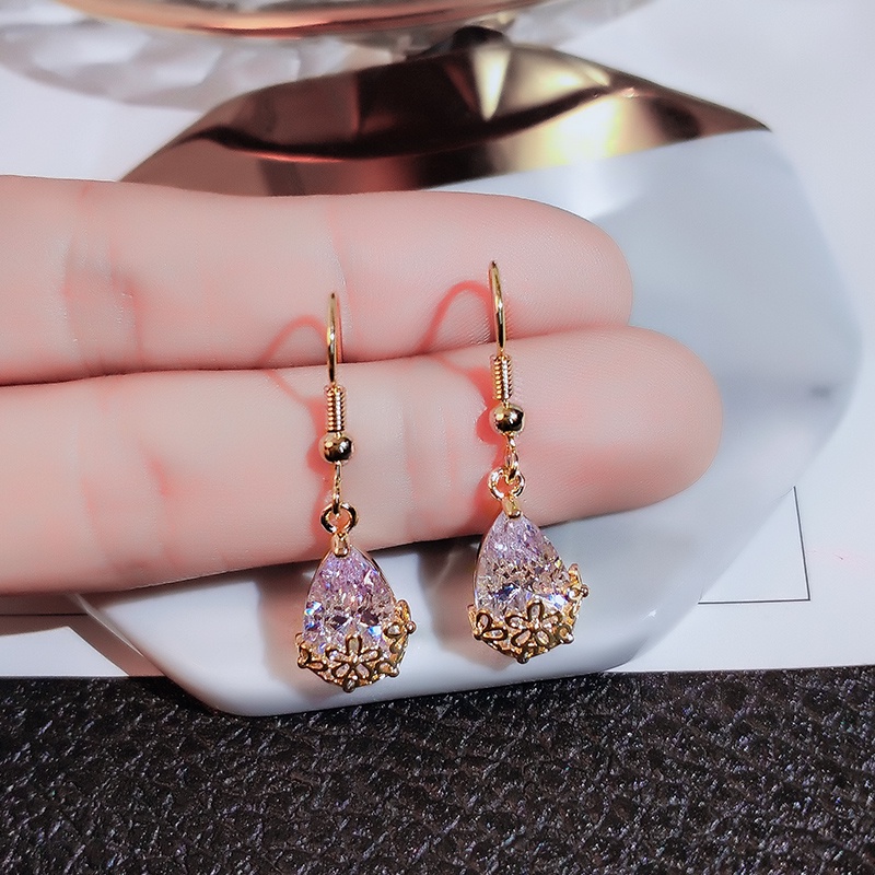 Khuyên tai JIUDUOLAN thiết kế giọt nước đính đá zircon nhân tạo sáng bóng phong cách mới thanh lịch dễ phối đồ