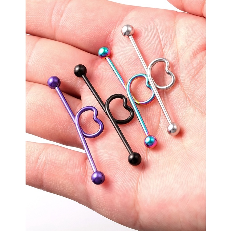 Bộ 4 Bông Tai Hình Trái Tim Bằng Thép Không Gỉ 14g