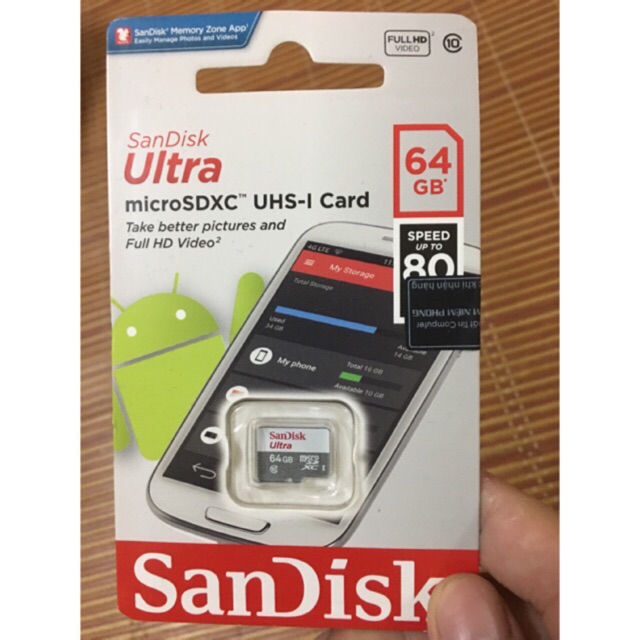 Thẻ nhớ Sandisk 64GB class 10 tốc độ 80MB/S