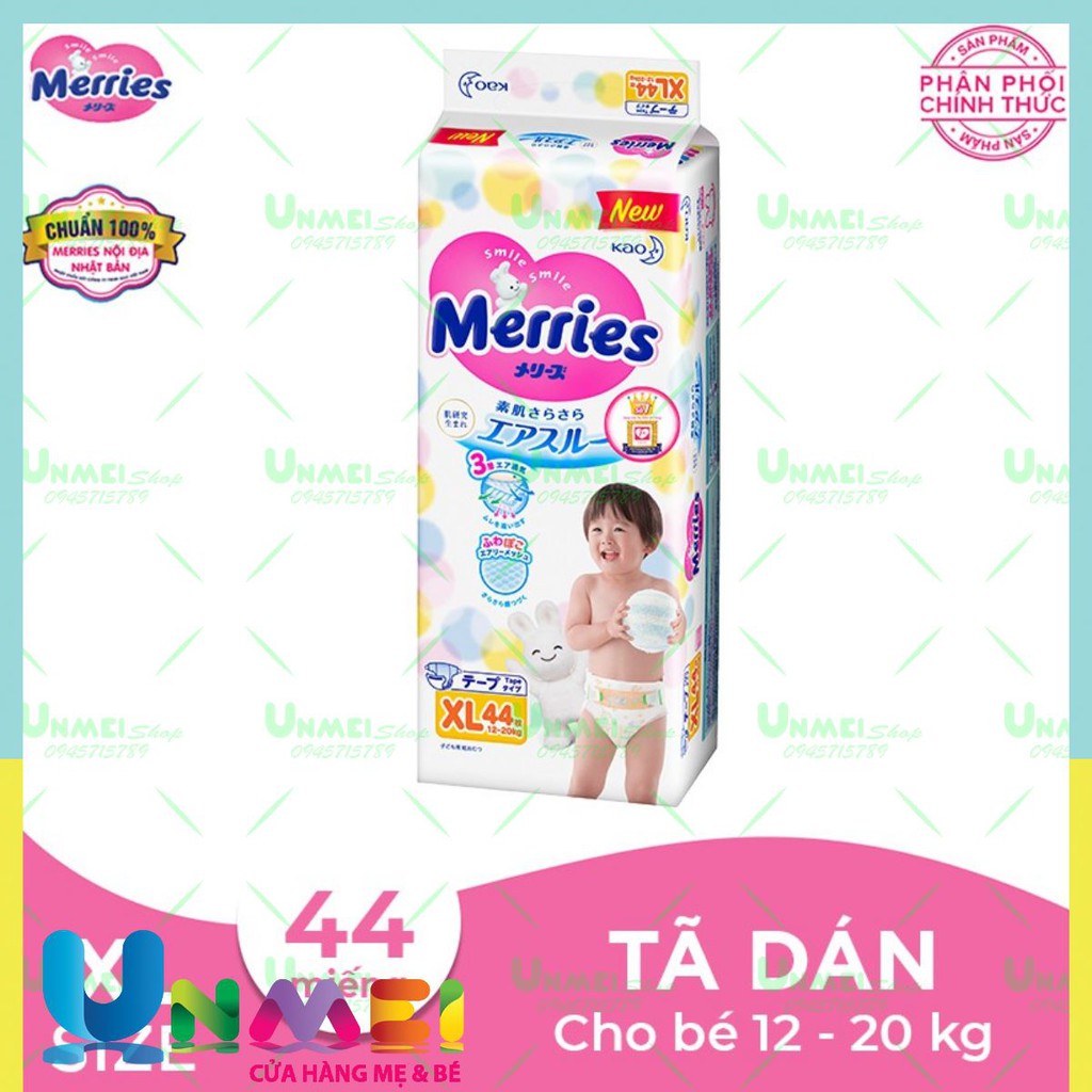 Tã/bỉm dán Merries size XL - 44 miếng (Cho bé 12 - 20 kg)