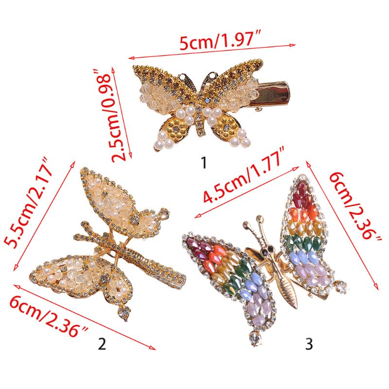 Kẹp Tóc Mái Bằng Kim Loại Hình Bướm Đính Đá Pha Lê Lấp Lánh Cho Nữ