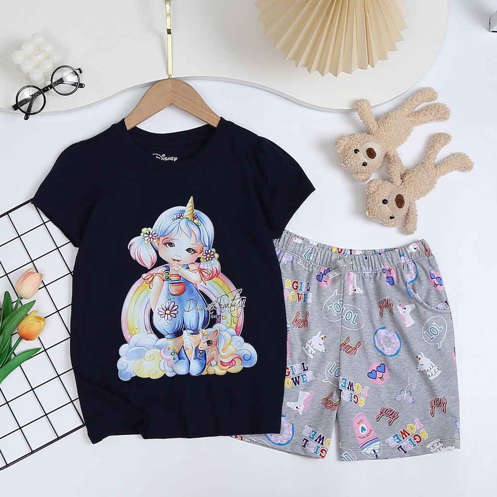 Bộ thun ngắn xuất dư Disnep họa tiết cho bé gái bé gái 15-45kg