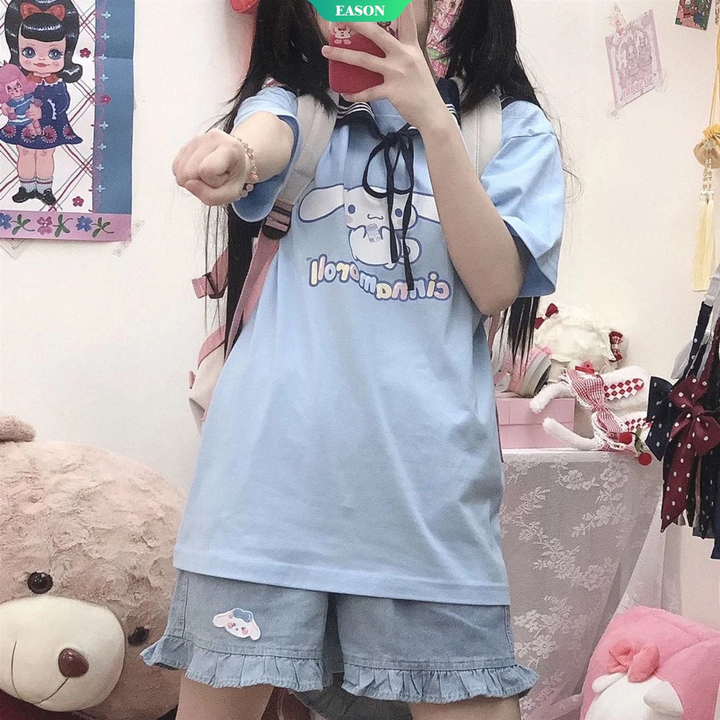Áo thun tay ngắn dáng rộng in hình chú chó Cinnamoroll dễ thương thời trang cho nữ