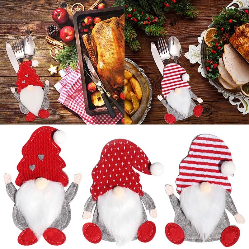 1 Vỏ Bọc Dao Nĩa Hình Búp Bê Vô Diện Trang Trí Giáng Sinh Năm Mới