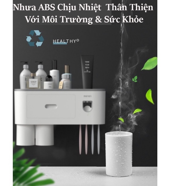 Nhả Kem Đánh Răng OENON Kèm Cốc Hút Từ Tính Có Nhả Kem Tự Động, Kệ Để Đồ Nhà Tắm (Kệ Dán Nhà Tắm)