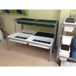 Khung kệ sắt v lỗ đa năng trồng rau sạch bậc thang  2 tầng bậc thang dùng cho 6 khay trồng rau 68x43x15cm chưa có khay