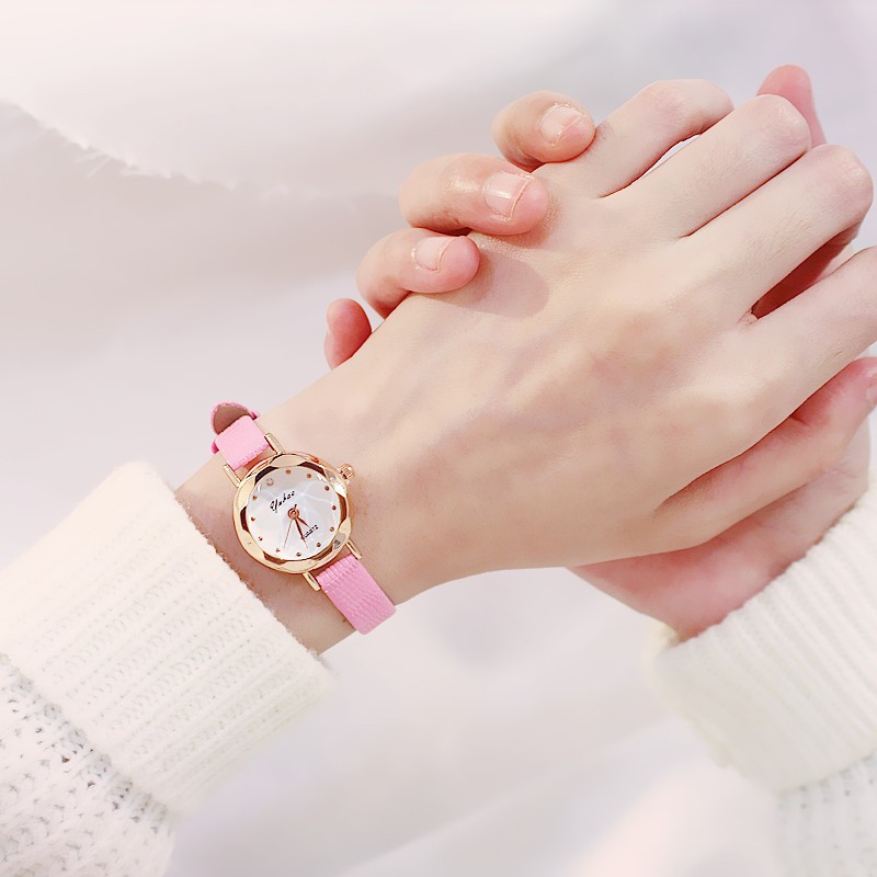 [ xả kho ] Đồng hồ nữ Yuhao2 dây da cao cấp mặt tròn đa giác
