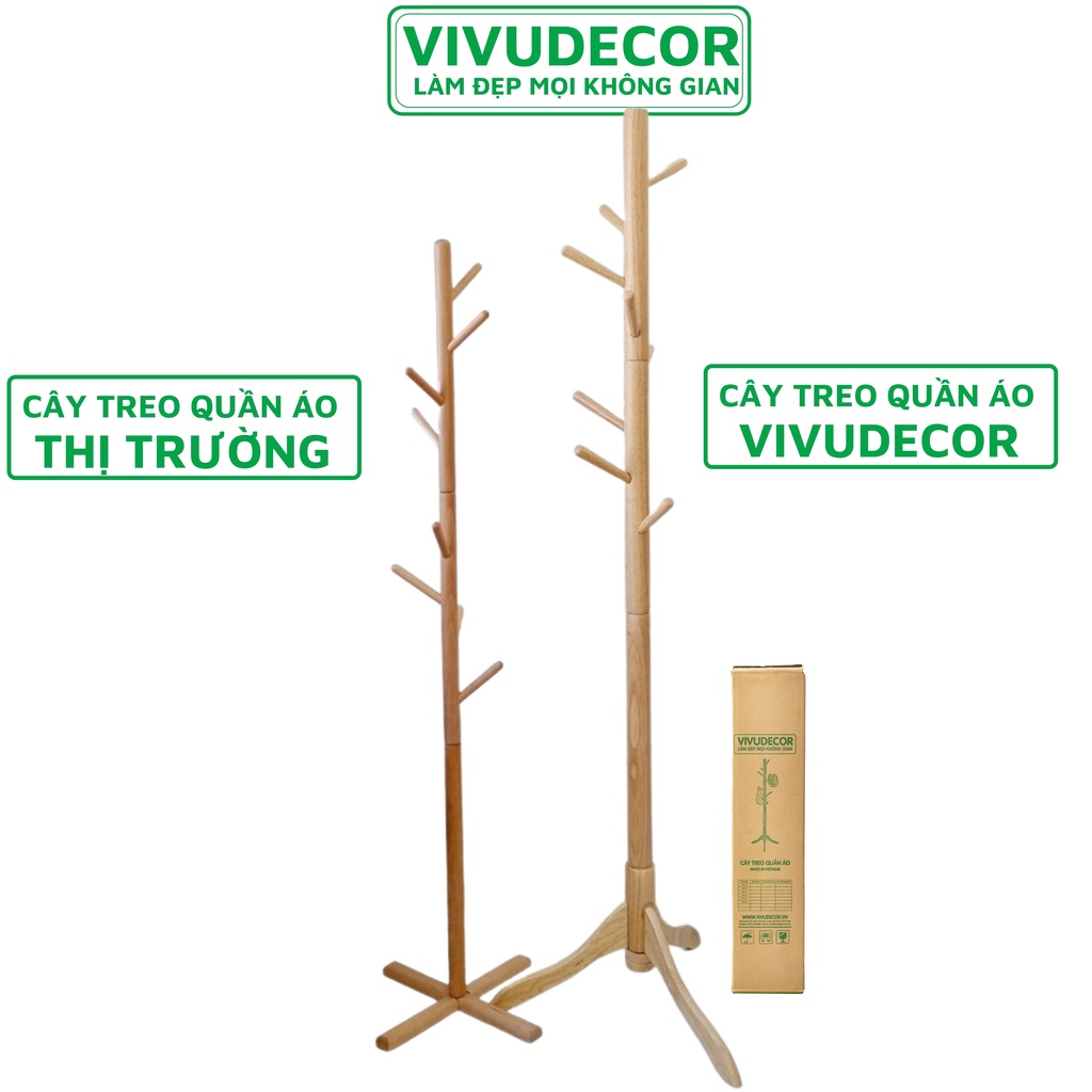 Cây Treo Quần Áo 100% Gỗ Tự Nhiên Vivudecor, Cây Treo Đồ ST 8 Nhánh Lắp Ráp Xuất Khẩu Hàn Quốc.