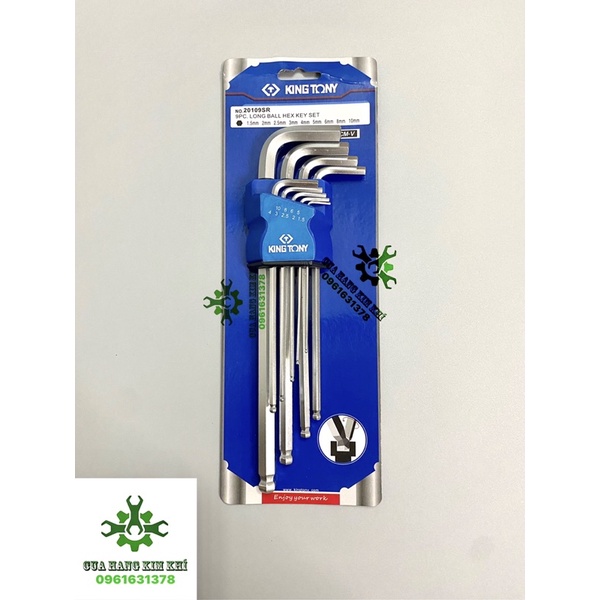 Bộ lục giác kingtoni 9 cây đầu bi chữ L 1.5mm-10mm dài 17mm Bộ lục giác đầu bi 9 món - bộ lục giác hàng tốt
