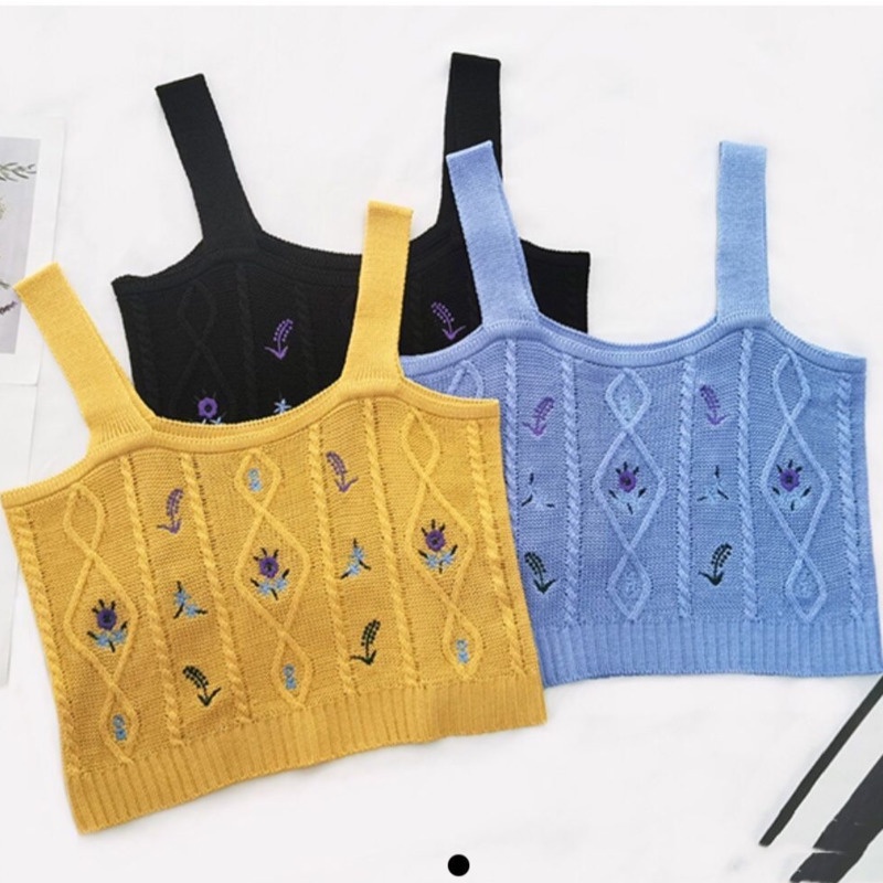 Hyun Ya Áo Hai Dây Dệt Kim Ngắn Phong Cách Thời Trang Mùa Hè Dành Cho Bạn Nữ Mặc Ngoài Trời