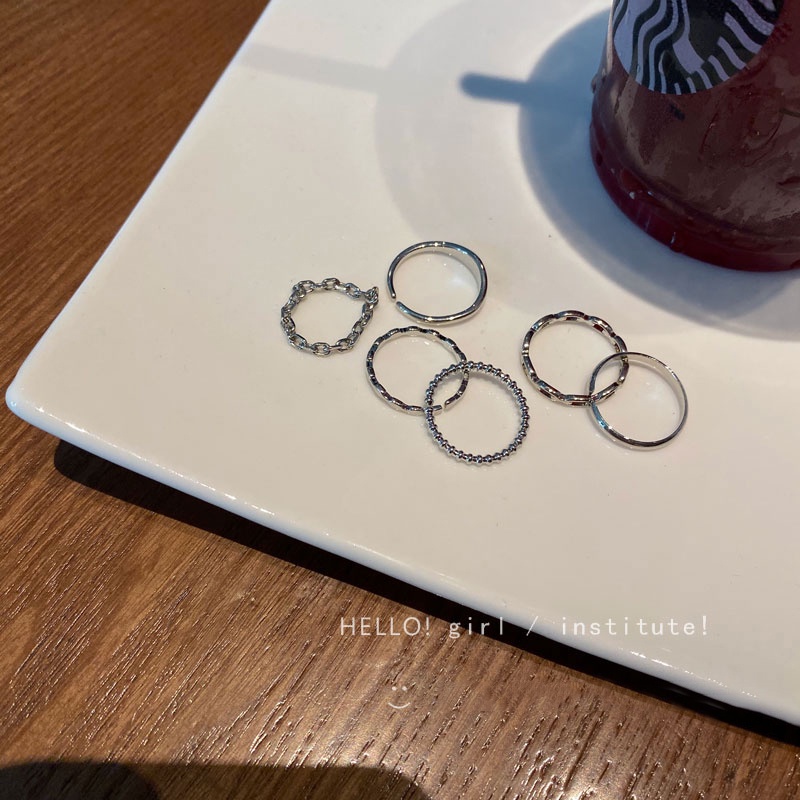 Set 6 Nhẫn Mạ Bạc Đơn Giản Thời Trang Cho Nữ