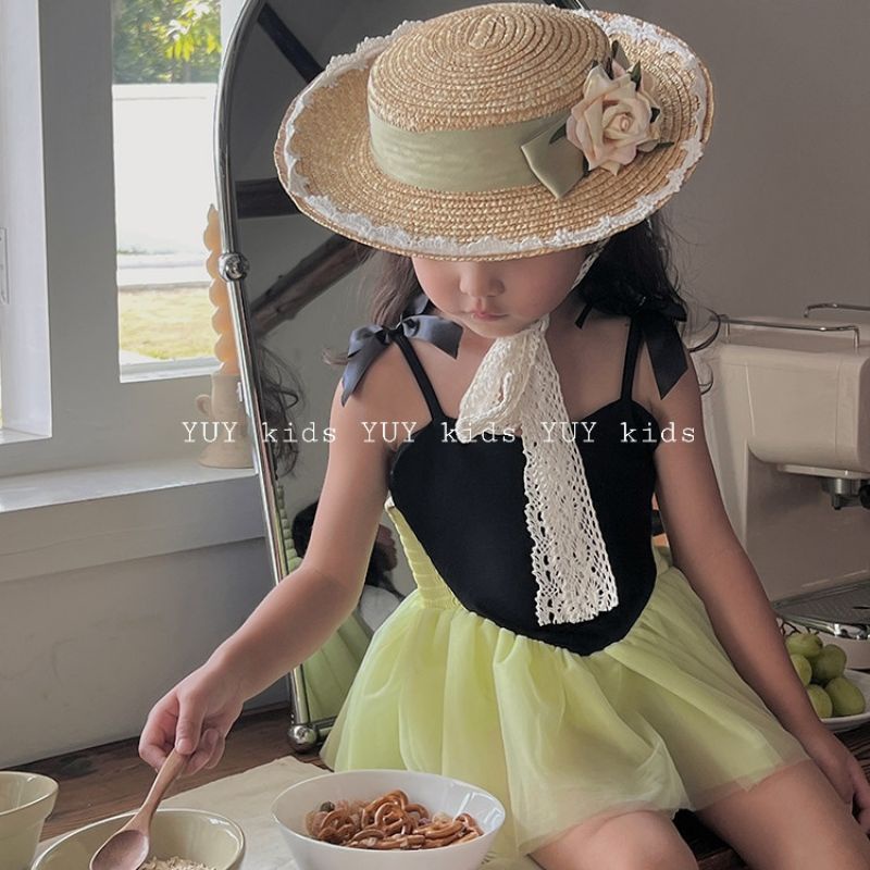 Mũ cói gắn hoa vintage cho bé gái