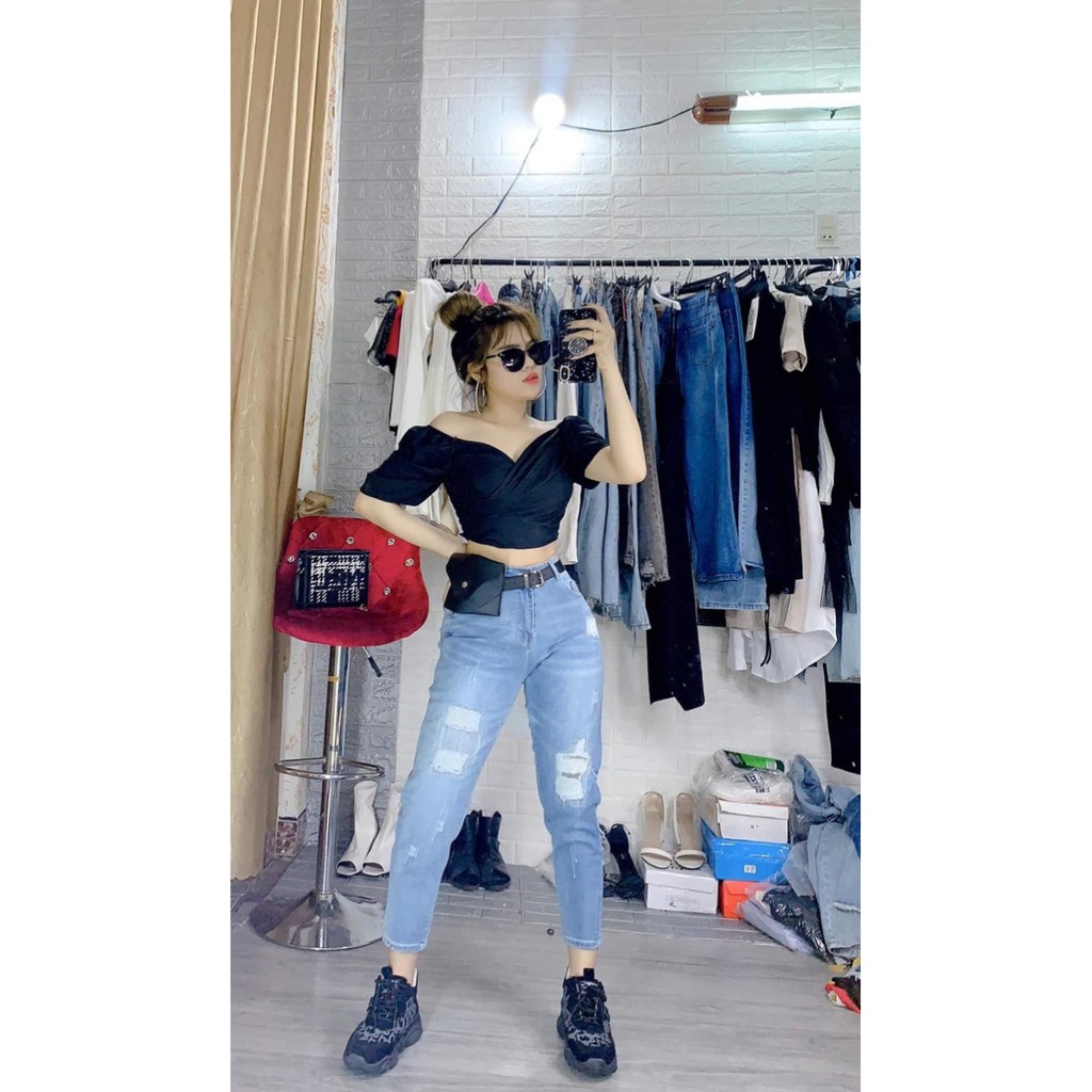 Áo crotop đắp chéo ngực tay bồng nhẹ  chất voan dày mịn tôn da kiểu phồng xinh trắng trơn điệu đà nữ tính CRON 118 -4B