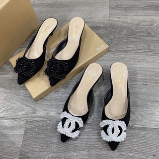 Guốc mũi nhọn nơ ngọc ChaneI
