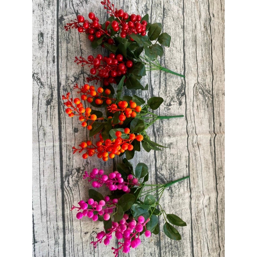 Cành Cherry (Đào Đông) Cụm 5 Nhánh Hoa Lụa HT