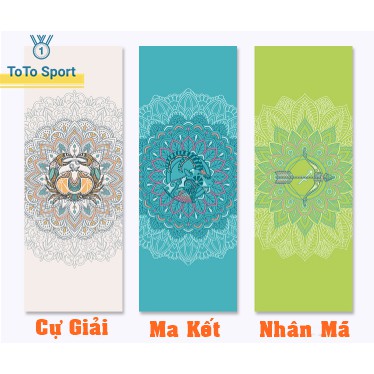 Thảm tập Yoga/ Gym 12 cung hoàng đạo cao cấp 2 lớp PVC, Thảm tập gym êm chống trượt T099