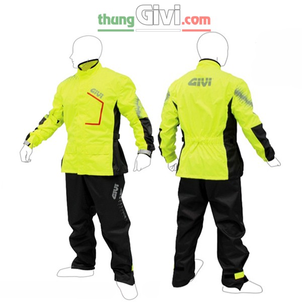Áo mưa Givi PRS04 cao cấp chống bám nước - Áo mưa bộ Givi cho Biker đi phượt